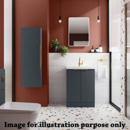 Hudson Reed Fluted Wall Hung 2-Drawer Vanity And Mid-Edge Basin, Contemporary Sink Vanity Unit, Satin Green, 600mm - thumbnail 5