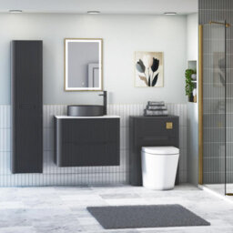 Royal Bathrooms Avenza 600mm Matt Obsidian Black Wall Hung Bathroom Countertop Vanity Unit 2 Drawer With Art Round Basin - thumbnail 4