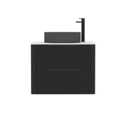 Royal Bathrooms Avenza 600mm Matt Obsidian Black Wall Hung Bathroom Countertop Vanity Unit 2 Drawer With Art Round Basin - thumbnail 6