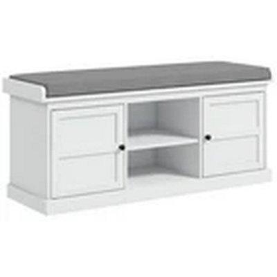 White Shoe Storage Bench Cushioned Entryway Hallway Cabinet - image 1