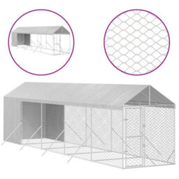 Walplus Outdoor Dog Kennel With Roof Silver 2X10X2.5 M Galvanised Steel - thumbnail 2