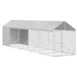Walplus Outdoor Dog Kennel With Roof Silver 2X10X2.5 M Galvanised Steel - thumbnail 3