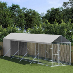 Walplus Outdoor Dog Kennel With Roof Silver 2X10X2.5 M Galvanised Steel - thumbnail 1