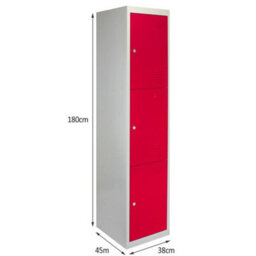 Metal Lockers 3 Doors Steel Flatpack Storage Lockable Gym School Red - thumbnail 2