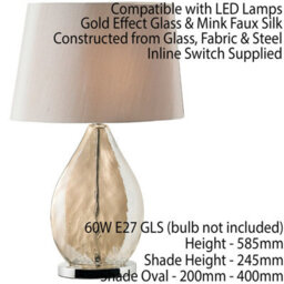 Table Lamp & Shade Gold Tinted Glass & Mink Fabric Modern Pretty Bedside Light - thumbnail 2