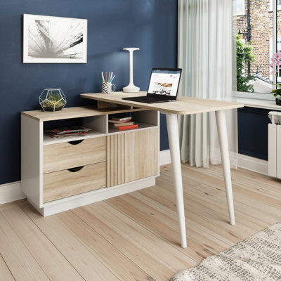 Teknik Bridge Desk Sonoma Oak Effect Finish And White Accents And Can Be Assembled Left Or Right - image 1
