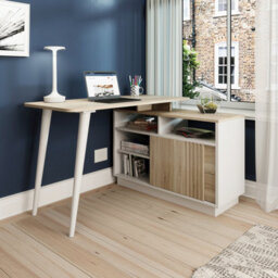 Teknik Bridge Desk Sonoma Oak Effect Finish And White Accents And Can Be Assembled Left Or Right - thumbnail 2