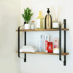 Industrial Floating Shelf Storage Display Unit Wall Mounted Bookcase Unit 2 Tier - thumbnail 4
