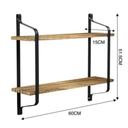 Industrial Floating Shelf Storage Display Unit Wall Mounted Bookcase Unit 2 Tier - thumbnail 2