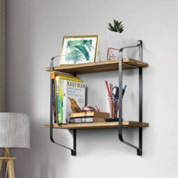 Industrial Floating Shelf Storage Display Unit Wall Mounted Bookcase Unit 2 Tier - thumbnail 5