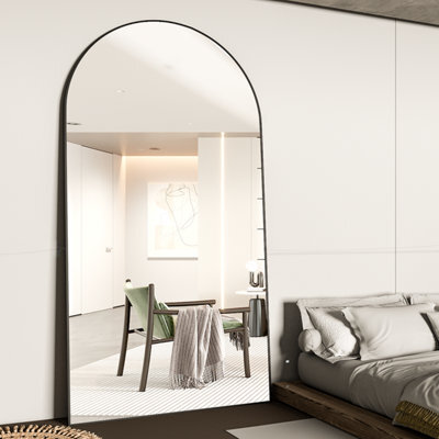 Cassilando Sleek Black Full Length Mirror 198Cm X 96Cm Arch Design Standing Or Leaning For Bedroom Entry - image 1