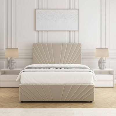 Bsspoke Rose Divan Bed Set Cream Plush Velvet 24Inch Headboard & Footboard & Mattress No Drawers In 3Ft 4Ft 4Ft6 5Ft 6Ft - image 1