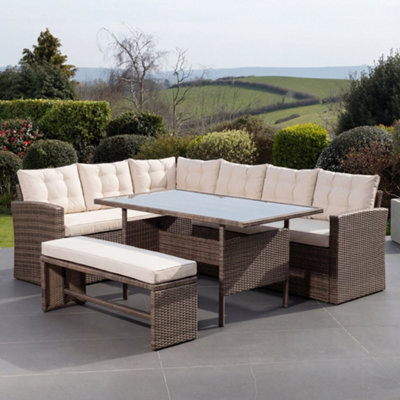 Piana Outdoor Rattan Corner Sofa With Table And Bench