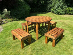 Charles Taylor Knights Wooden Garden 4 Seat Round Dining Table Set Burgundy - thumbnail 2