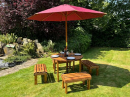 Charles Taylor Knights Wooden Garden 4 Seat Round Dining Table Set Burgundy - thumbnail 1