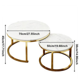 Modern Nesting Coffee Table Set - 2-Piece Round Marble Effect Tables With Gold Metal Legs - thumbnail 2