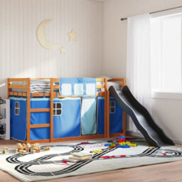 Berkfield Bunk Bed Without Mattress With Slide And Curtains Blue 90X200 Cm