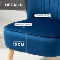 Homcom Velvet-Feel Accent Chair W/ Ottoman Tub Seat Padding Wood Legs Dark Blue - thumbnail 5