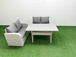 Fimous 4 Seater Outdoor Love Sofa Set Rattan Garden Furniture Set Rectangular Dining Table Light Grey - thumbnail 2