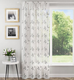 "Tyrone Textiles Oasis Grey Embroidered Leaf Design Voile Panels - Pair 140 X 122Cm (55X48"")" - thumbnail 5