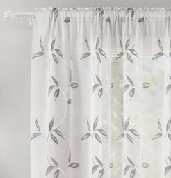 "Tyrone Textiles Oasis Grey Embroidered Leaf Design Voile Panels - Pair 140 X 122Cm (55X48"")" - thumbnail 6