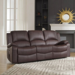 Glendale 201Cm Wide 3 Seat Brown Bonded Leather Electrically Operated 3 Seat Recliner Sofa - thumbnail 1