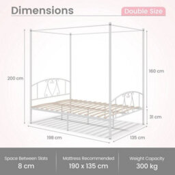 Double Size Metal Canopy Bed Frame 4-Poster Contemporary Platform Wood Slat - thumbnail 2
