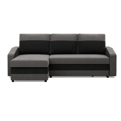 Orion A Corner Sofa Bed Pull Out Guest Bed With Built In Storage Left Or Right Side Setup Black+Dark Grey - image 1