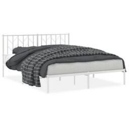 Berkfield Metal Bed Frame Without Mattress With Headboard White 160X200Cm - thumbnail 2