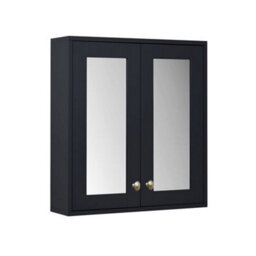 Homestylestore 600 X 650mm Black Grey Wall Mounted Mirrored Door Bathroom Cabinet And Brushed Brass Round Handles - thumbnail 1