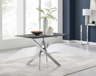 Furniturebox Uk Leonardo 4-Seater Dining Table With Grey Glass Marble Effect Top And Silver Legs - image 1