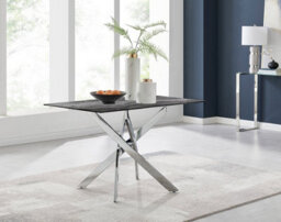 Furniturebox Uk Leonardo 4-Seater Dining Table With Grey Glass Marble Effect Top And Silver Legs