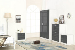 Reflect 3 Door Plain Wardrobe, 5 Drawer Chest, 2X 2 Drawer Bedsides - Grey Gloss & Matt White - Modern Bedroom Furniture Set - thumbnail 1