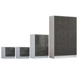 Reflect 3 Door Plain Wardrobe, 5 Drawer Chest, 2X 2 Drawer Bedsides - Grey Gloss & Matt White - Modern Bedroom Furniture Set - thumbnail 5