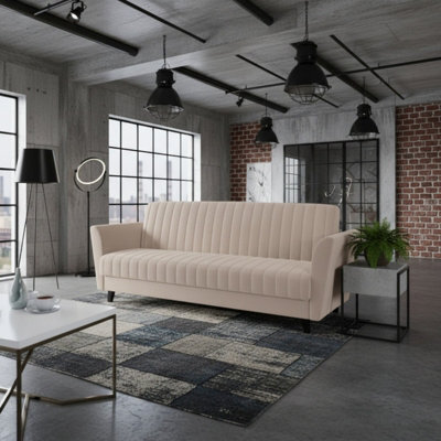 Vinti 3 Seater Click Clack Sofa Bed With Bedding Storage 190 X 115Cm Sleep Area Wooden Legs Beige - image 1