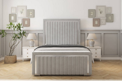"Sloomy Boston Chrome Silver Plush Bed Frame With 50"" Upholstered Headboard 4' Small Double" - image 1