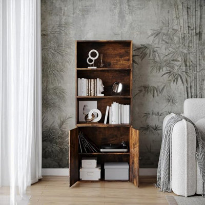 Urbn-Living Urbnliving Rustic Brown 3 Tier Wide Bookcase  Deep Storage Shelf For Living & Dining Room - image 1