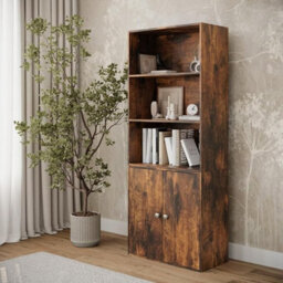 Urbn-Living Urbnliving Rustic Brown 3 Tier Wide Bookcase  Deep Storage Shelf For Living & Dining Room - thumbnail 4