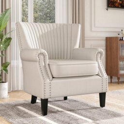 Thehotsale Beige Accent Chair With Nailhead Trim Channel Deep Cushioned Armchair - thumbnail 2