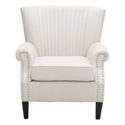 Thehotsale Beige Accent Chair With Nailhead Trim Channel Deep Cushioned Armchair - thumbnail 3