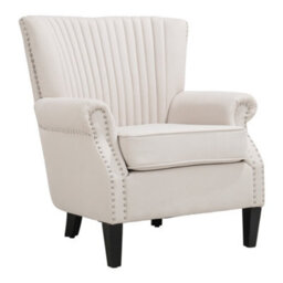 Thehotsale Beige Accent Chair With Nailhead Trim Channel Deep Cushioned Armchair - thumbnail 4