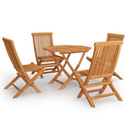 Berkfield 5 Piece Garden Dining Set Solid Teak Wood - thumbnail 2