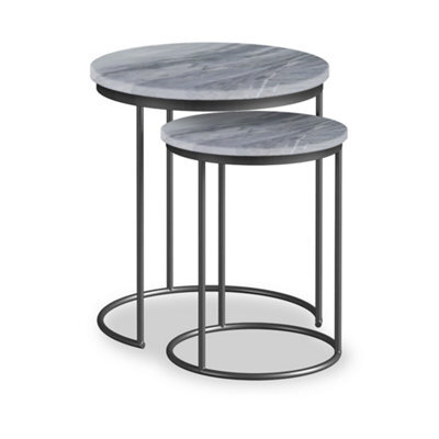 Pimlico Grey Marble Nest Of Tables - Dark Grey Metal Frame- Set Of 2 By Roseland Furniture - image 1
