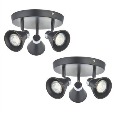 First Choice Lighting Set Of 2 Burton - Matt Black & Chrome Detail 3 Way Ceiling Spotlights - image 1