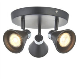 First Choice Lighting Set Of 2 Burton - Matt Black & Chrome Detail 3 Way Ceiling Spotlights - thumbnail 3