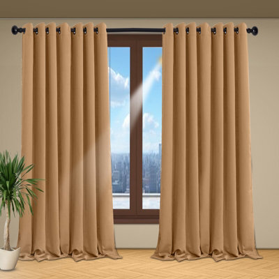 Oxford Homeware Plain Beige 230Gsm Blackout Curtain Thermal Insulated Eyelet For Living Room Curtain Pair (W)228Cm X (L)228Cm - image 1