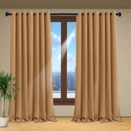 Oxford Homeware Plain Beige 230Gsm Blackout Curtain Thermal Insulated Eyelet For Living Room Curtain Pair (W)228Cm X (L)228Cm - thumbnail 1