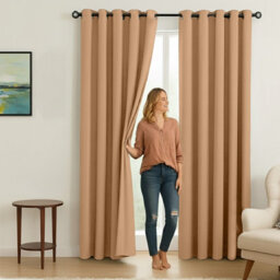 Oxford Homeware Plain Beige 230Gsm Blackout Curtain Thermal Insulated Eyelet For Living Room Curtain Pair (W)228Cm X (L)228Cm - thumbnail 8