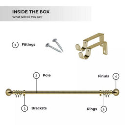 Bedlooms Metal Curtain Pole 28mm- Plain Ball Finials With Extendable Strong & Durable Rod Antique Brass 120-210 Cm,48''- 84'' - thumbnail 8