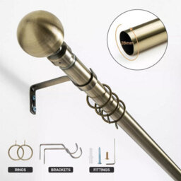 Bedlooms Metal Curtain Pole 28mm- Plain Ball Finials With Extendable Strong & Durable Rod Antique Brass 120-210 Cm,48''- 84'' - thumbnail 7